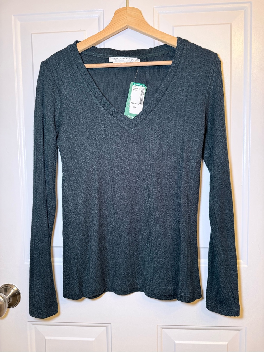 Simons Dark Teal V-Neck Long Sleeve Knit Top